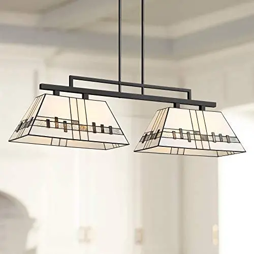 Corvallis Black Large Linear Island Pendant Chandelier 46'' Wide Modern Tiffany Style Art Glass 2-Light Fixture for Kitchen Island Dining Room - Robert Louis Tiffany