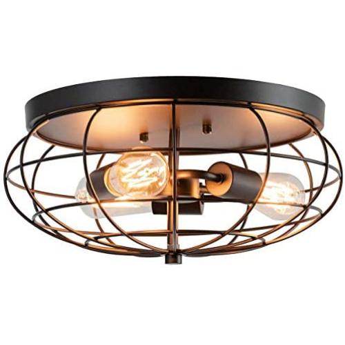 Tangkula Semi Flush Mount Ceiling Light, 3-Light Industrial Style Rustic Ceiling Light Fixture with Iron Metal Cage Lampshade, Vintage Ceiling Lighting Lamp for Home Kitchen Entryway Dining Room