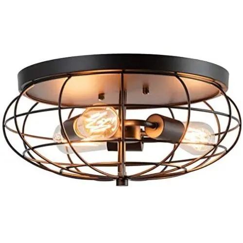 Tangkula Semi Flush Mount Ceiling Light, 3-Light Industrial Style Rustic Ceiling Light Fixture with Iron Metal Cage Lampshade, Vintage Ceiling Lighting Lamp for Home Kitchen Entryway Dining Room