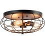 Tangkula Semi Flush Mount Ceiling Light, 3-Light Industrial Style Rustic Ceiling Light Fixture with Iron Metal Cage Lampshade, Vintage Ceiling Lighting Lamp for Home Kitchen Entryway Dining Room