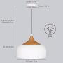 tomons Pendant Light Modern Lantern Lighting with LED Bulb, Wood Pattern Dome Minimalist Style Ceiling Hanging Lamp for Kitchen Island, Dining Room, Living Room, Bedroom, Coffee Bar - White