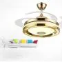 TFCFL 42 Modern Music Ceiling Fan with Light, Invisible Smart Chandelier Fan with Bluetooth Player Remote Control 4 Retractable Blades 3 Colors for Dining Room Bedroom (Gold)