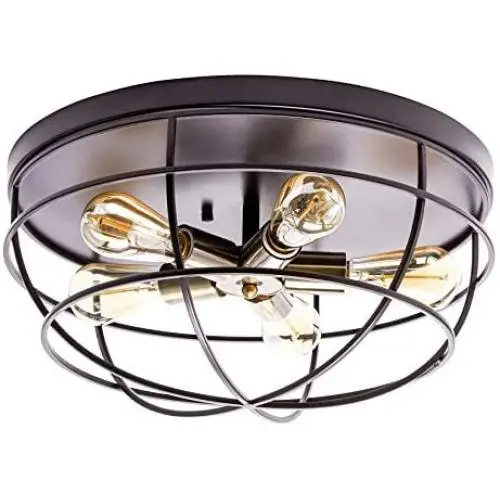 CO-Z 17.7’’ Vintage 5-Light Rustic Semi Flush Mount Ceiling Light, Oil Rubbed Bronze Farmhouse Ceiling Light Fixtures with Cage Shade, Industrial Ceiling Cage Lighting for Living Room, Bedroom