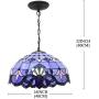 Tiffany Hanging Lamp 16 Inch Pendant Light Blue Purple Baroque Lavender Stained Glass Shade S003C WERFACTORY Chandelier Ceiling Fixture Dining Living Room Bedroom Study Office Coffee Bar Hallway Loft