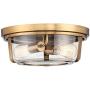 Angeline Mid Century Modern Ceiling Light Flush Mount Fixture Warm Brass 13'' Wide 2-Light Clear Glass for Bedroom Kitchen Living Room Hallway Bathroom - Possini Euro Design