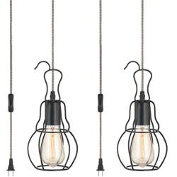 Metal Cage Pendant Light,Plug in Cord with On/Off Switch,Vintage Industrial Ceiling Hanging Light Fixture for Office Dining Room Living Room Kitchen Island Restaurant,E26