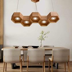 Antique LED Wood Chandelier Honeycomb Ceiling Lamp Modern Pendant Lamp Height Adjustable Unique Lamp for Dining Room Living Room Bedroom Home Decoration