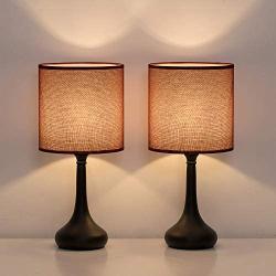 HAITRAL Small Table Lamps - Vintage Nightstand Lamps Set of 2, Bedside Desk Lamps for Bedroom, Living Room, Office, Kids Room with Metal Base & Fabric Lamp Shade - Wine Red (HT-BTL10-34X2)