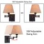 Wall Sconce Sets of 2 Wall Lamps with Plug in Cord Adjustable Swing Arm Wall Lights Bedroom Fabric Shade Wall Mount Sconce Fixtures for Living Room Bedside Hallway (Black base, Beige shade)