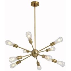 Sputnik Chandelier Lighting Adjustable 10 Light Brushed Brass Finish Modern Pendant Lighting Gold Vintage Modern Ceiling Lamp Fixture for Dining Room