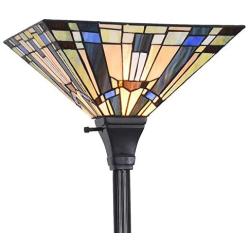 Capulina Tiffany Style Torchiere Floor Lamp, Tiffany Style Floor Light, Mission Tiffany Pole Lamp, Stained Glass Floor Lamps, Leaded Glass Floor Lamp for Living Room (Tall: 69.3 x H13.8 inches)