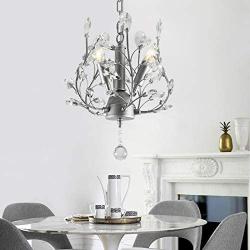 SEOL-LIGHT Vintage Crystal Branch Ceiling Pendant Hanging Light Chandeliers Flush Mounted Fixture with 3 Lights Sliver Grey