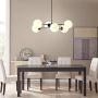 Lampundit Mid Century Modern 6 Light Chandelier, Matte Black Finish with Globe Glass Shade, Industrial Hanging Light Fixture for Living Room, Dining Room, Kitchen Island, Bulb Included, Dia 32.7 inch