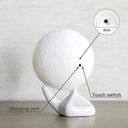 BRIGHTWORLD Moon Lamp, 3.5 inch 3D Printing Lunar Lamp Night Light with White Hand Stand as Kids Women Girls Boy Birthday Gift, USB Charging Touch Control Brightness Two Tone Warm Cool White