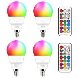 E12 LED Light Bulbs (40w Equivalent) 5W, Color Changing RGB, Small Base Candelabra Round Light Bulb, A15 Candle Base, 5700K White 12 Colors 2 Modes Timing with Remote Control (4 Pack)