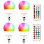 E12 LED Light Bulbs (40w Equivalent) 5W, Color Changing RGB, Small Base Candelabra Round Light Bulb, A15 Candle Base, 5700K White 12 Colors 2 Modes Timing with Remote Control (4 Pack)