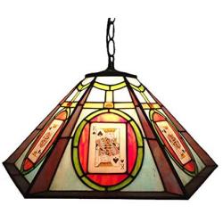 CraftThink Pendant Lighting LED Chandelier Light Antique Tiffany Art 18''W Geometric Shade Stained Glass with Poker Pattern 2 Lights Hanging Light for Dining Living Cafe Room Restaurant - TYP A