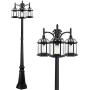 PARTPHONER 3-Head Outdoor Lamp Post Light Birdcage, Waterproof Outside Black Street Light Pole with Clear Glass Shade for Yard, Garden, Patio, Path, Driveway