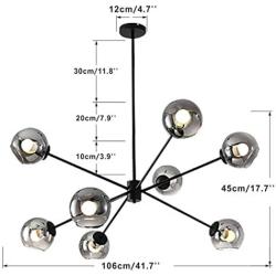 BOKT Mid Century Modern Chandelier 6 Lights Magic Bean Molecular Chandelier Globe Chandeliers Light Fixture for Living Room Restaurant Kitchen Island E26 Base (Smoke Grey, 8 Lights)