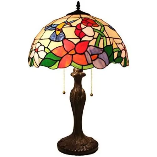 Tiffany Style Table Desk Bedside Lamp W16H24 Inch Hummingbird Stained Glass Shade Reading Light S101 WERFACTORY Lamps Parent Lover Friend Kid Living Room Bedroom Study Office Bar Antique Craft Gifts