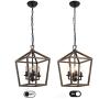 HUESLITE Farmhouse Chandelier, Vintage Foyer Wood Lantern Lighting Fixtures Hanging, 4-Light Pendant Light for Kitchen Island (Wood)