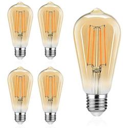 LANGREE Vintage Edison Light Bulbs, 6W, Equivalent 60W, E26 Medium Base, Non Dimmable, High CRI 95+ Eye Protection Led Bulb, 2300k Amber Warm Glow, Decorative Hanging Light Bulb, Pack of 5