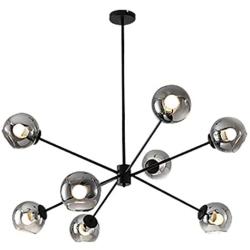 BOKT Mid Century Modern Chandelier 6 Lights Magic Bean Molecular Chandelier Globe Chandeliers Light Fixture for Living Room Restaurant Kitchen Island E26 Base (Smoke Grey, 8 Lights)