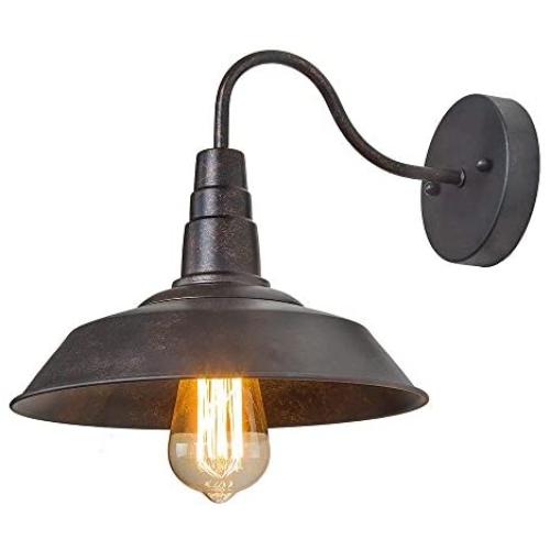 LNC Wall Sconce,Farmhouse Barn Gooseneck Light fixtures Antique Brass and Rust Matte Finish for Bedroom Bathroom A0224105