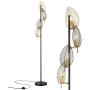 WOXXX Industrial Black Floor Lamp with 4 Brush Gold Finish Leaf Shade, Modern Tree Floor Lamps for Living Room Bedrooms Reading Standing Lamp Living Room Lamps Farmhouse Tall Lamp (4 Bulbs Included)