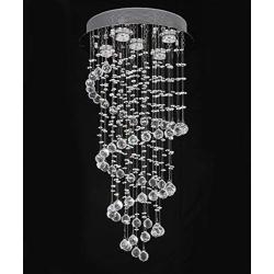 Elegant Spiral Crystal Chandelier Lighting, A1A9 Clear K9 Crystal Raindrop LED Ceiling Lights Chrome Flush Mount Pendant Light Fixture for Livingroom Dining Room Hallway Stairway Foyer (D16 H31)