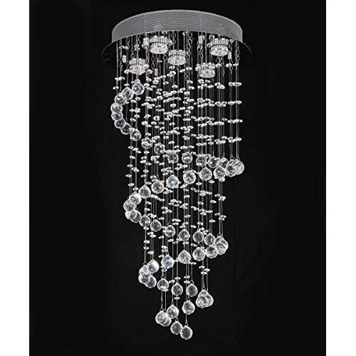 Elegant Spiral Crystal Chandelier Lighting, A1A9 Clear K9 Crystal Raindrop LED Ceiling Lights Chrome Flush Mount Pendant Light Fixture for Livingroom Dining Room Hallway Stairway Foyer (D16 H31)