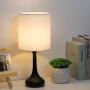 HAITRAL Modern Table Lamps - Bedside Desk Lamp Set of 2, Small Nightstand Lamps for Bedroom, Living Room, Office with Fabric Lamp Shade and Metal Base - Black/White (HT-BTL08-21X2)
