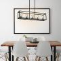 XILICON Contemporary Chandeliers Modern Dining Room Lighting Fixture Hanging Black 5 Light Kitchen Island Cage Pendant Lighting Farmhouse Flush Mount Ceiling Light with Glass Shade