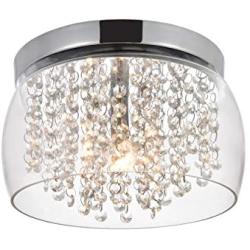 FERWVEW Modern 1 Light 11'' Crystal Flush Mount Ceiling Light Mini Chandeliers Lighting Fixture with Drum Glass Shade, Chrome Hanging Lamp for Bedroom Living Dining Room Hallway Entryway Foyer