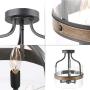 KSANA Semi Flush Mount Ceiling Light Fixture, Modern Faux Wood Ceiling Light with Glass Shade for Hallway, Bedroom, Kitchen, Bathroom, Entryway, Foyer, Stairway, Dining Room, Living Room