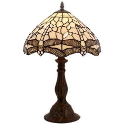 Tiffany Lamp Cream Stained Glass Crystal Bead Dragonfly Table Light W12H18 Inch S139 WERFACTORY Lamps Parent Friend Lover Living Room Bedroom Coffee Bar Study Office Desk Bedside Antique Craft Gifts