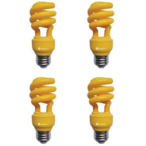 13W Yellow CFL Spiral Bug Light Bulb, 60W Equivalent, Outdoor, E26 Medium Base, 120V, UL Listed (Pack of 4)