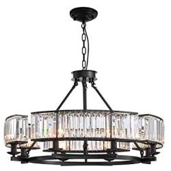Siljoy Luxury Round Crystal Chandelier Modern LED Dimmable 8-Lights Pendant Lighting Vintage Flush Mount Black Ceiling Fixture for Dining Room Kitchen Entryway, Dia 31.5''