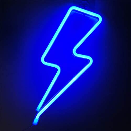 Orgrimmar Neon Light Lightning Bolt Blue LED Neon Signs Decorative Wall Light Battery and USB Powered Night Light for Bedroom, Bar, Wedding, Christmas Decoration (Blue)
