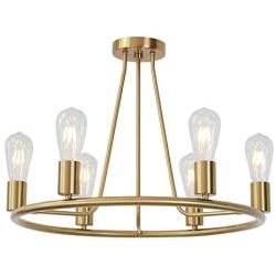 BONLICHT Modern Wagon Wheel Chandelier Lighting 6 Light Brushed Brass Chandeliers Gold Mid Century Ceiling Light Fixture for Kitchen Island Farmhouse Dining Room Bedroom Foyer Hallway