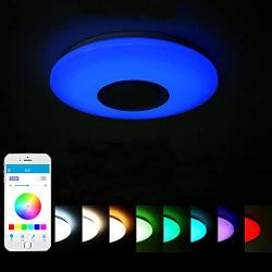 Upgrade 36W,60W,72W,80W LED Ceiling Lights with Bluetooth Speaker Smartphone APP, Dimmable 15-inch ,20Inches Music RGBW Color Temperature Adjustable, Fluorescent Equivalent, Round Flush Mount Light Fixture