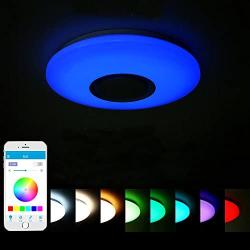 Upgrade 36W LED Ceiling Lights with Bluetooth Speaker Smartphone APP, Dimmable 19.7-inch Music RGBW Color Temperature Adjustable, 80W Fluorescent Equivalent, Round Flush Mount Light Fixture