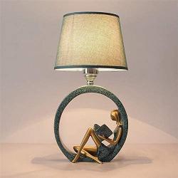 MCLJR Ceramic Table lamp Round Bedside Table Luminaire Lamp Blue Fabric Lamp Shade Creative Reading Lighting Hotel Study Night Light