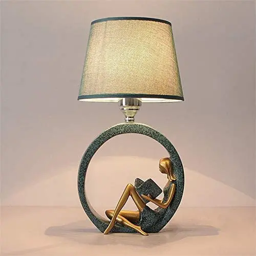 MCLJR Ceramic Table lamp Round Bedside Table Luminaire Lamp Blue Fabric Lamp Shade Creative Reading Lighting Hotel Study Night Light