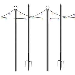 Brillihood Outside String Light Poles, 9ft Sturdy 4-Prong Fork Pole Stand for Hanging String Lights + Used for Patio, Backyard, Courtyard Garden, Christmas, Café Wedding Light Décor, 2-Pack