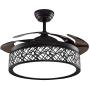 BDenise 42 Inch Invisible Ceiling Fan with Light and Remote Control Black Finish, Retractable Blades LED Chandelier Fans Lights with 3 Color Change and 3-Speeds for Dining/Living Room