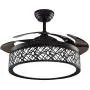 BDenise 42 Inch Invisible Ceiling Fan with Light and Remote Control Black Finish, Retractable Blades LED Chandelier Fans Lights with 3 Color Change and 3-Speeds for Dining/Living Room