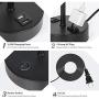 USB Table Lamp, Bedside Table Lamps with 2 USB Charging Ports, Metal Nightstand Lamp with Grey Lampshade, Black Lamps with AC Power Sockets for Bedroom, Living Room, Study Room (Set of 2)