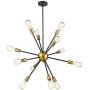 Jazava Modern Sputnik Chandelier, 12-Light Starburst Pendant Lighting, Mid-Century Hanging Light Fixture, Black & Brass Brushed