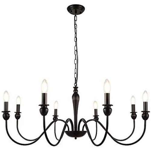 LynPon 8 Lights Farmhouse Chandelier Black Rustic Industrial Chandeliers Candle Ceiling Light Fixture for Living Dining Room Kitchen Island Foyer Bedroom Lighting